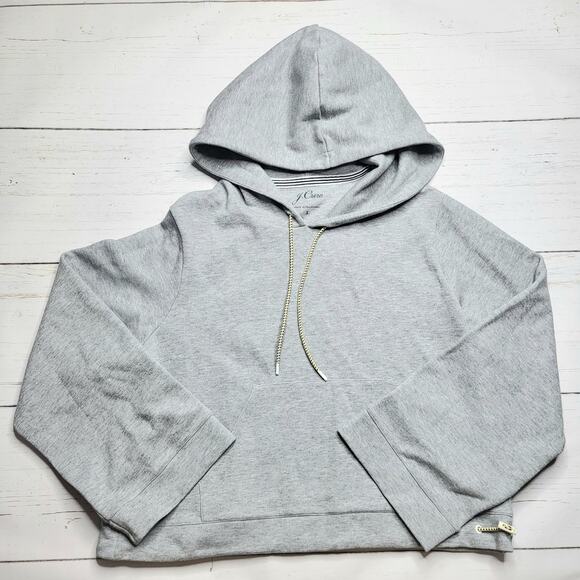 J. Crew Cropped Hoodie Sweatshirt Gray Wide Sleeve Cotton Blend Bungee Small - Picture 2 of 9